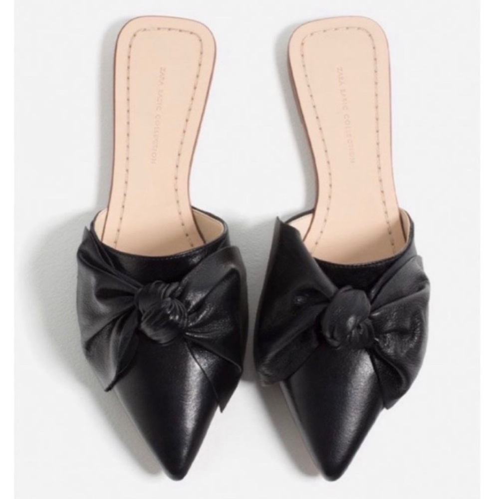 🖤 Zara 🖤 knotted bow pointy toe slip on sandals flats